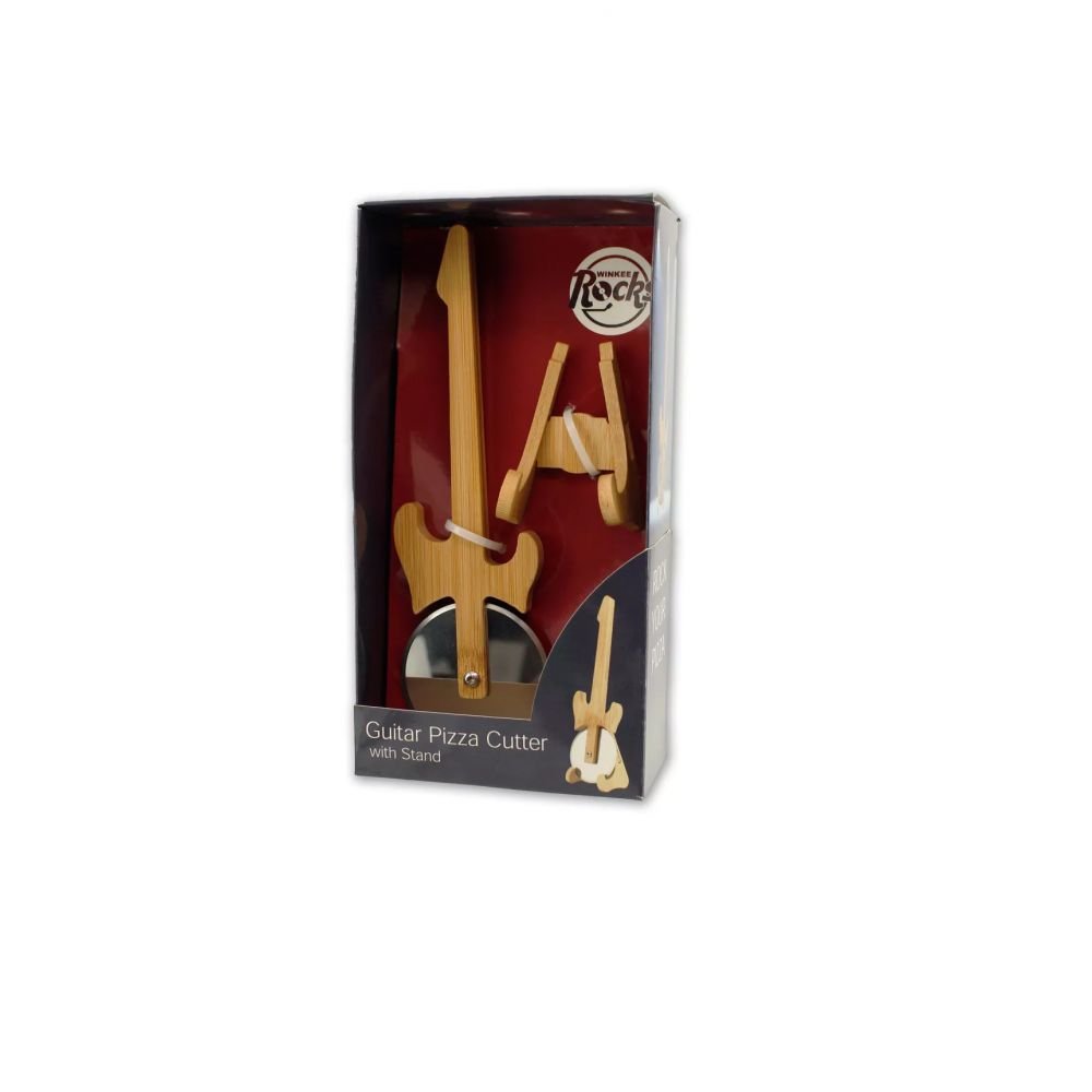 COUPE PIZZA EN BOIS GUITARE AVEC SUPPORT – Image 2