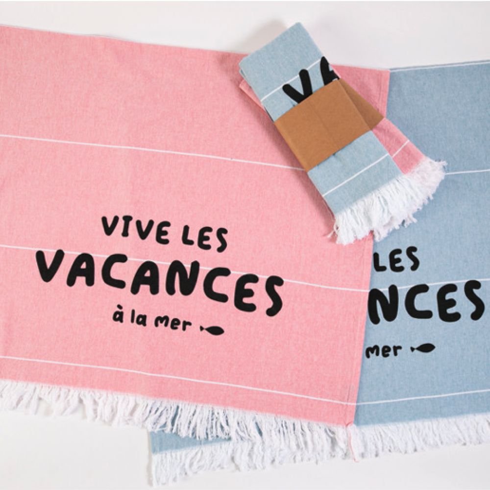 DRAP DE PLAGE 75X125 VIVE LES VACANCES ROSE