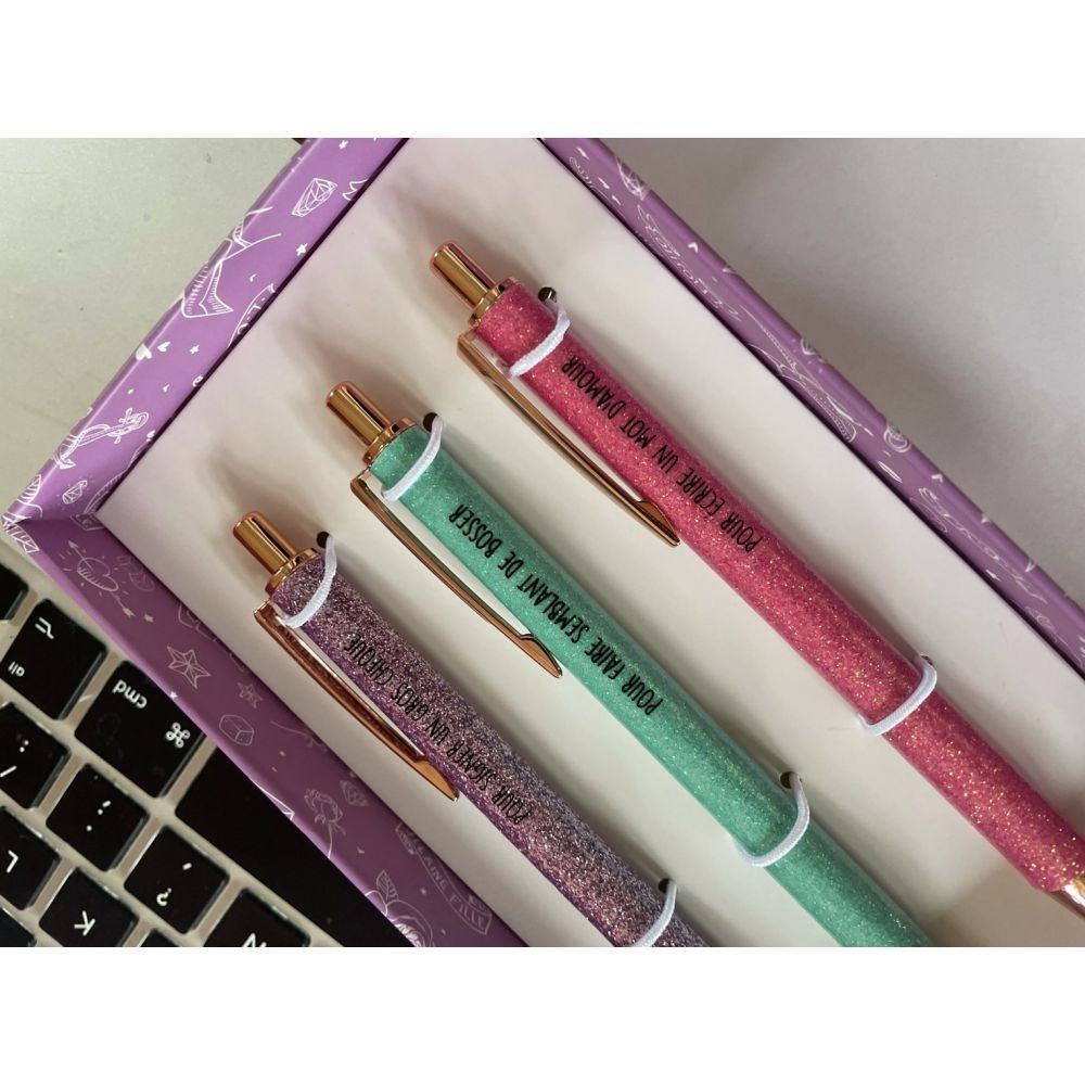 COFFRET 3 STYLOS À PAILLETTES - VILAINES FILLES