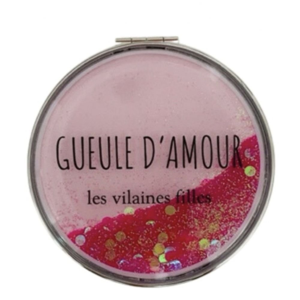 MIROIR DE POCHE A PAILLETTES " GUEULE D'AMOUR"