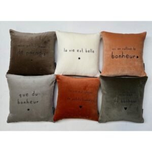 COUSSIN CARRÉ VELOURS 25X25CM MAISON DU BONHEUR