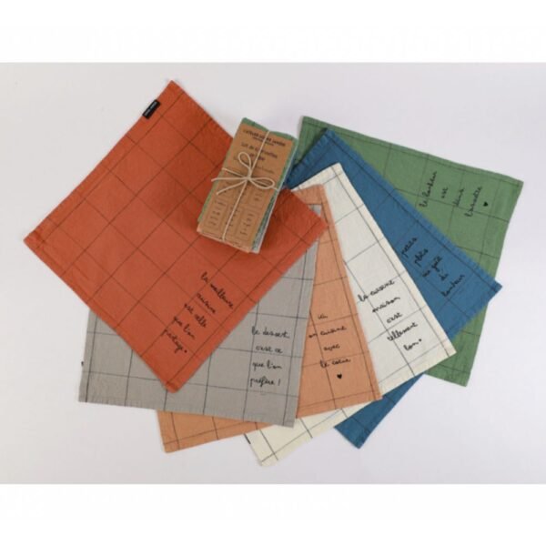 LOT DE 6 SERVIETTES - LE BONHEUR EST DANS L'ASSIETTE