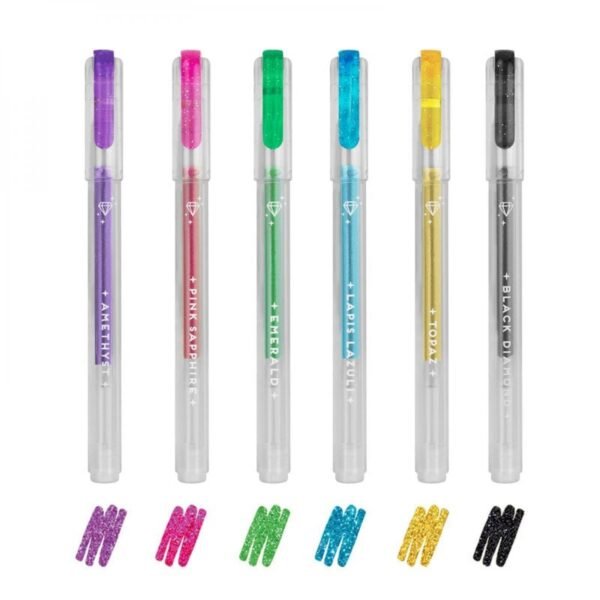6 MINIS STYLOS ENCRE GEL PAILLETTES