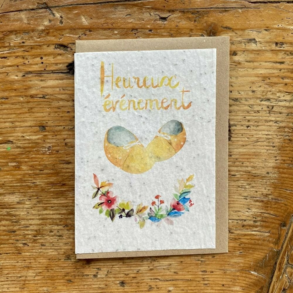 HEUREUX ÉVÉNEMENT CHAUSSON JAUNE CARTE À PLANTER