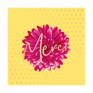 MERCI - FOND JAUNE FLEUR ROSE