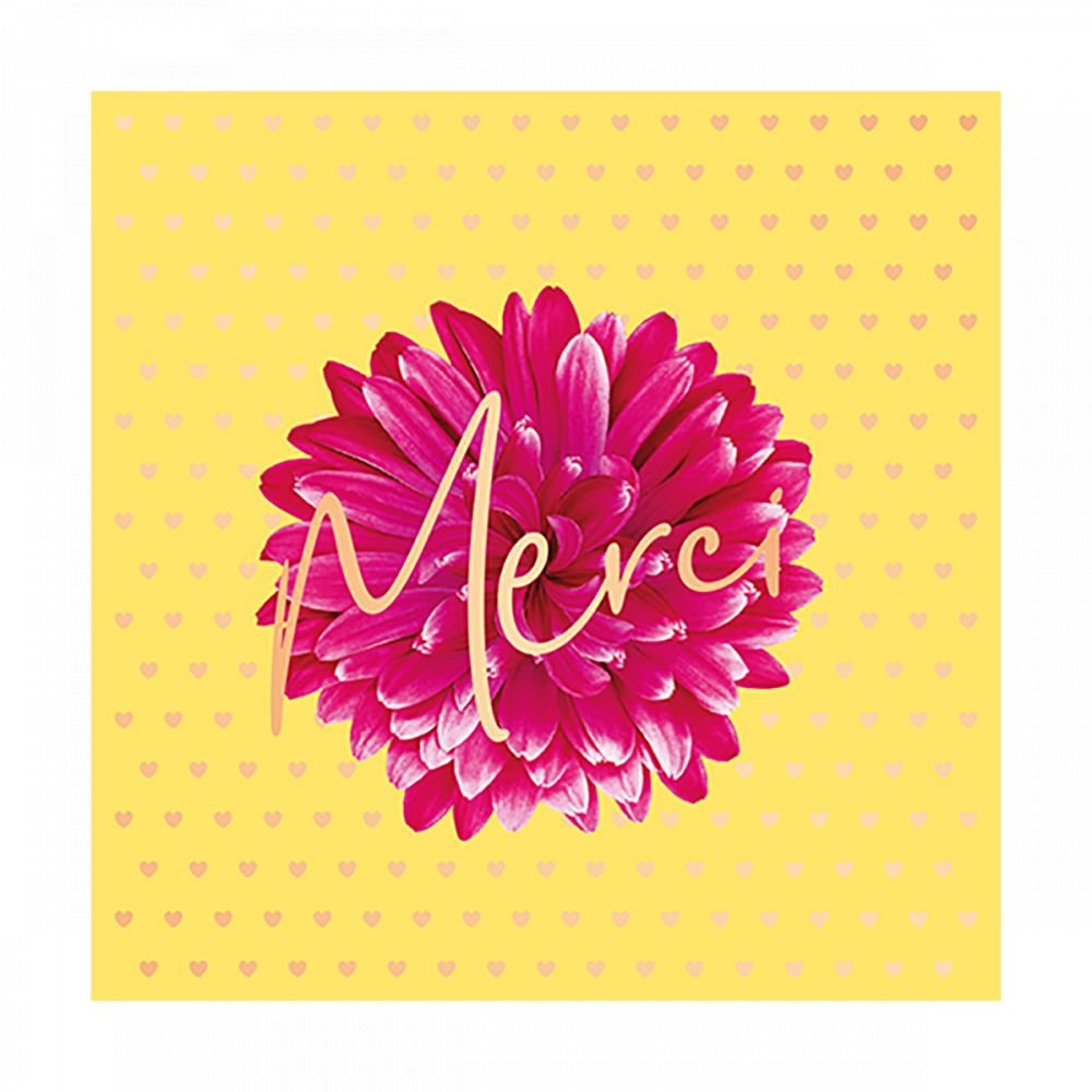 MERCI - FOND JAUNE FLEUR ROSE