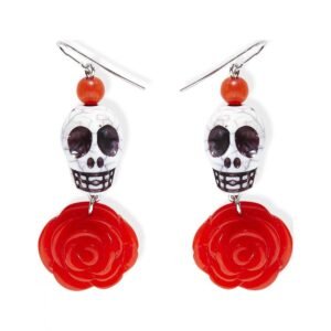 BOUCLE D'OREILLE SQUELETTE ROSE/ROUGE