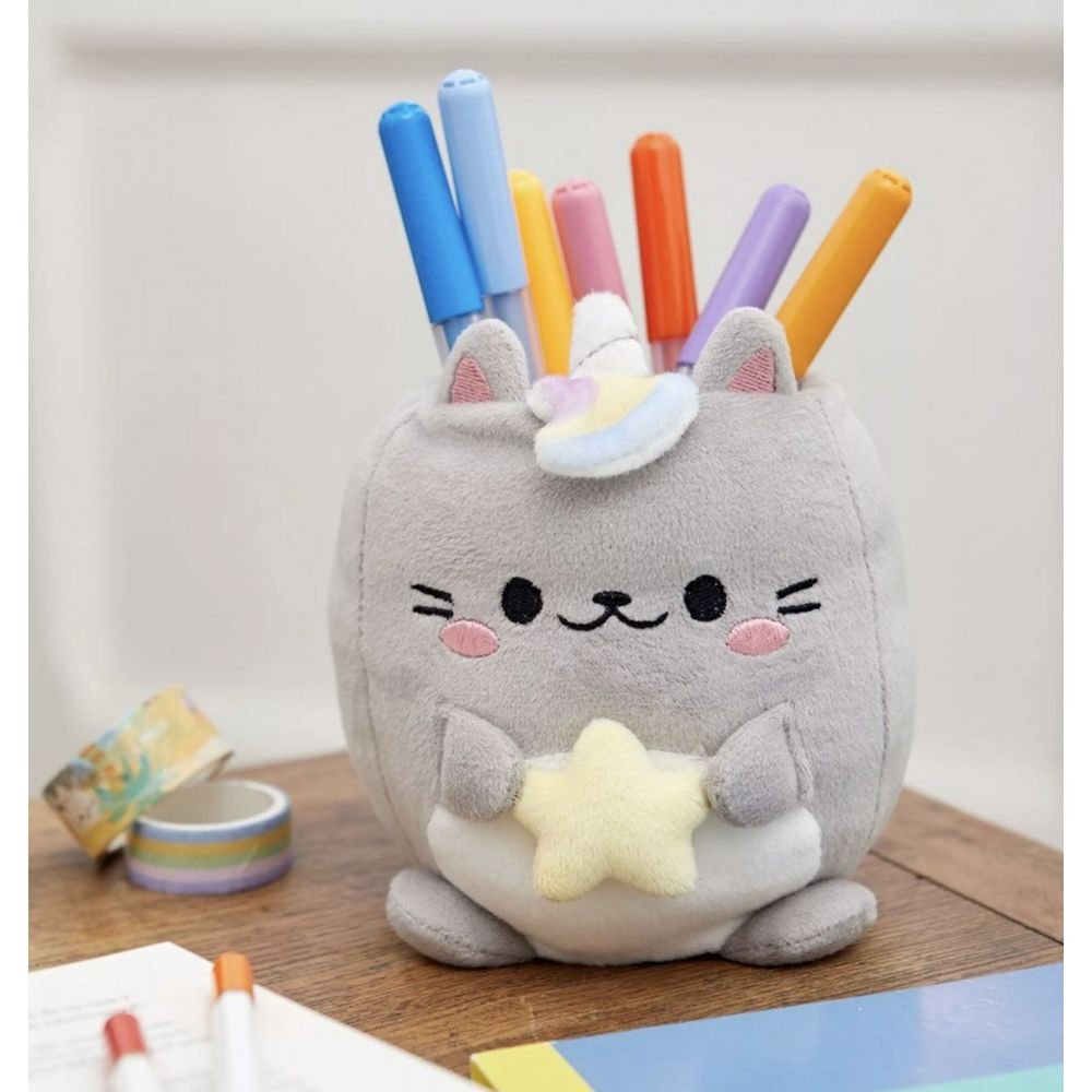 POT A CRAYONS CHAT GRIS KAWAII