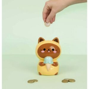 TIRELIRE CHAT BEIGE KAWAII AVEC GLACE