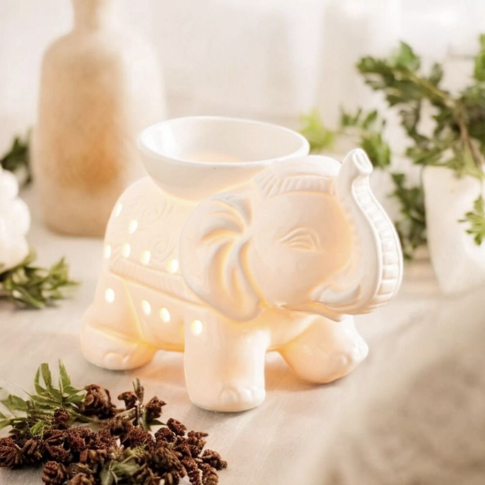 BRÛLE PARFUM CERAMIQUE ÉLÉPHANT BLANC
