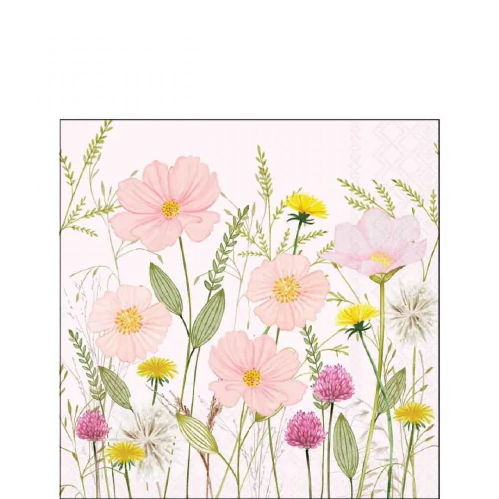 20 SERVIETTES 25X25 - FLEURS ROSES PASTELS