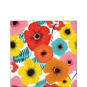 20 SERVIETTES 25X25 - FLEURS COLOREES