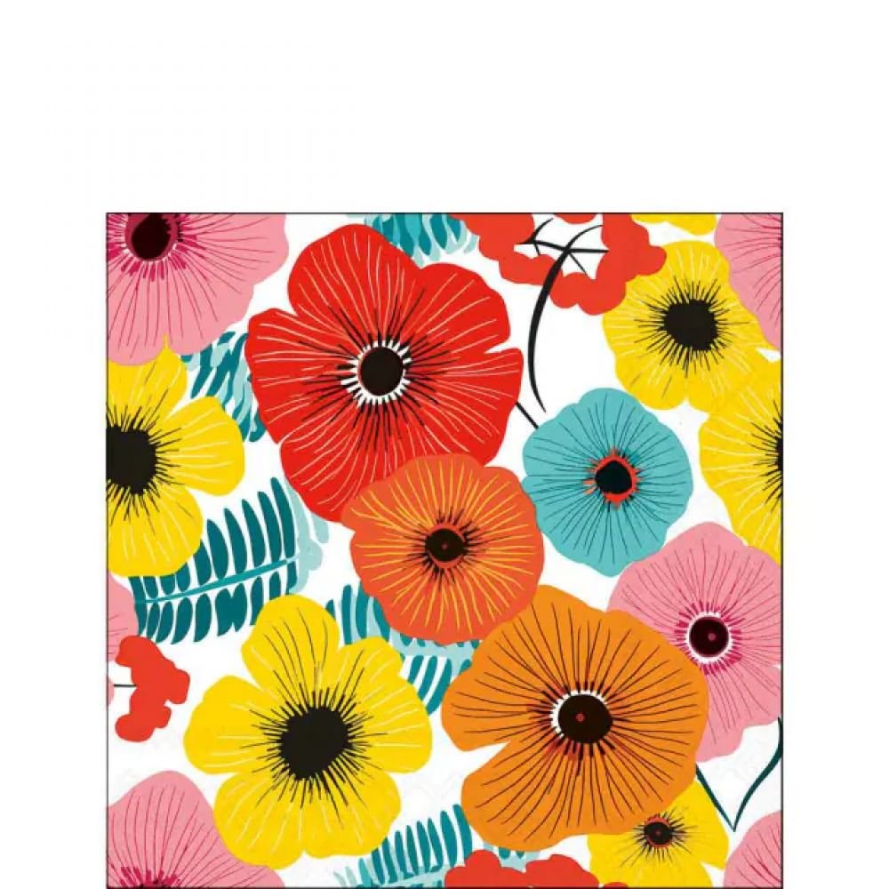 20 SERVIETTES 25X25 - FLEURS COLOREES