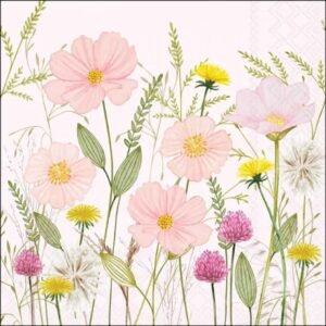 20 SERVIETTES 33X33 - FLEURS ROSE PASTEL