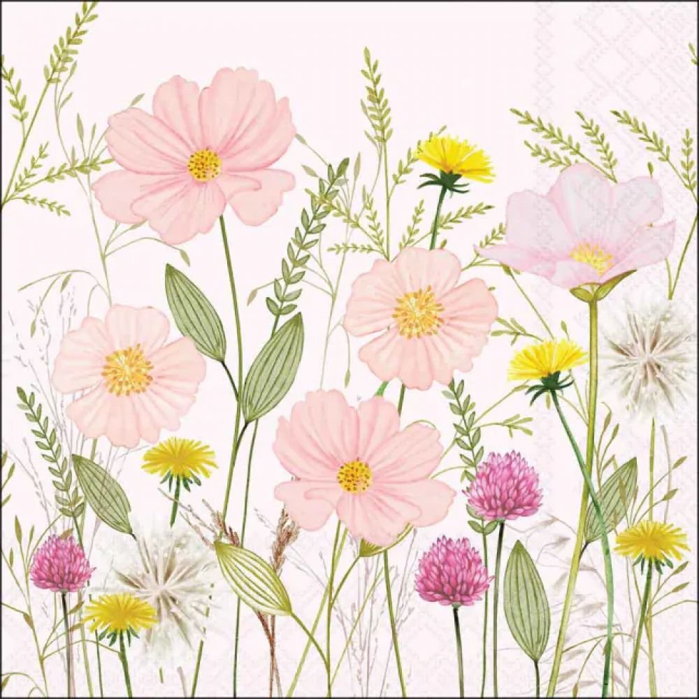 20 SERVIETTES 33X33 - FLEURS ROSE PASTEL