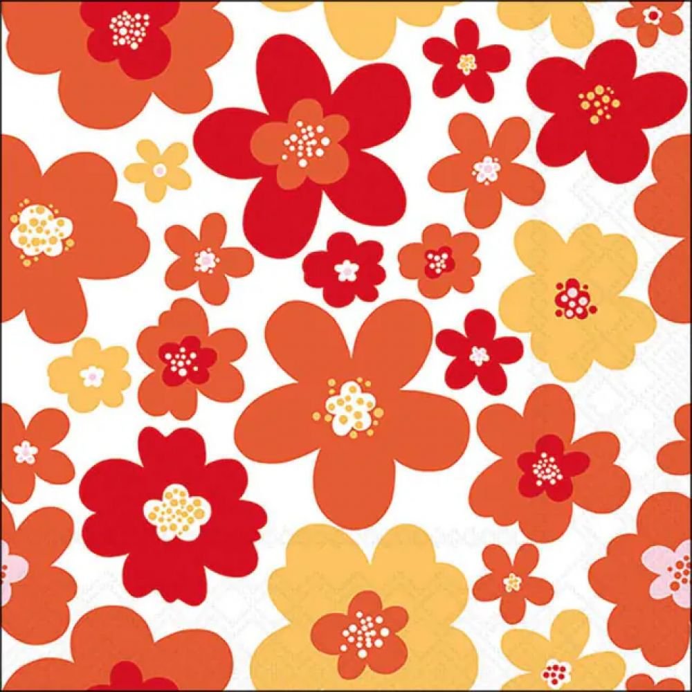 20 SERVIETTES 33X33 - FLEURS ROUGE ORANGE ET JAUNE