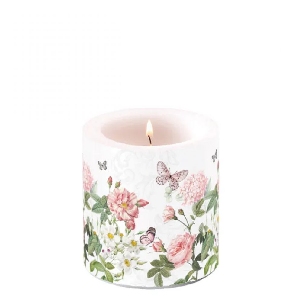 BOUGIE PM - FLEURS ROSES ET PAPILLONS
