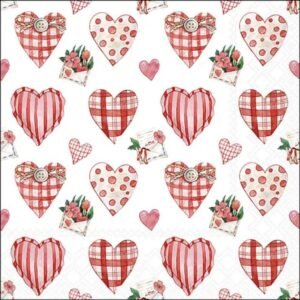 20 SERVIETTES 33X33 - COEURS VICHY