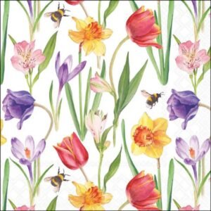 20 SERVIETTES 33X33 - FLEURS ET BOURDONS