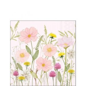 20 SERVIETTES 25X25 - FLEURS ROSES PASTELS