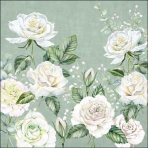 20 SERVIETTES 33X33 - ROSES BLANCHES