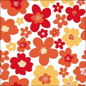 20 SERVIETTES 33X33 - FLEURS ROUGE ORANGE ET JAUNE