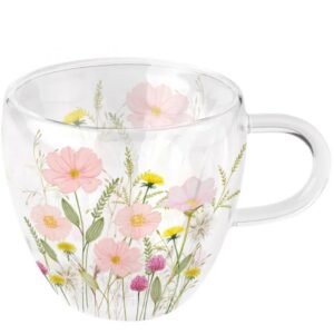 TASSE DOUBLE PAROI - FLEURS ROSE PASTEL