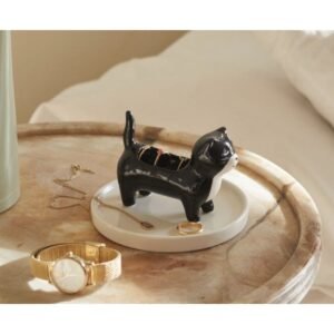 PORTE BAGUE CERAMIQUE CHAT BLANC/NOIR