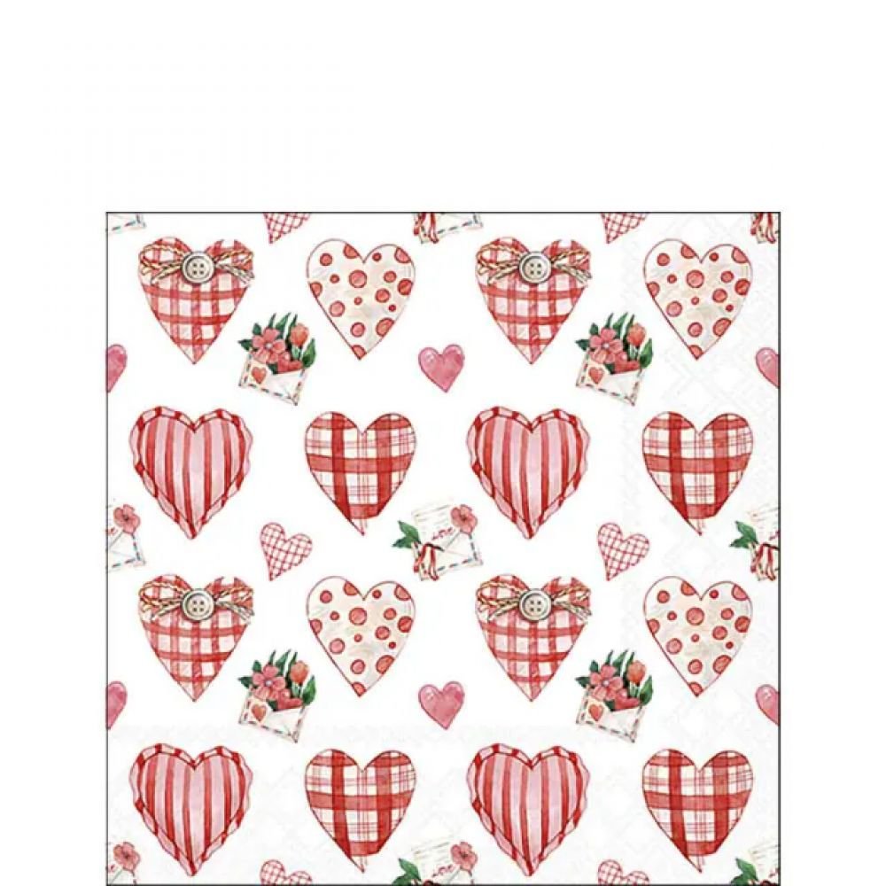 20 SERVIETTES 25X25 - COEURS VICHY