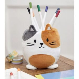 POT A CRAYONS CHAT ORANGE/BLANC ET GRIS