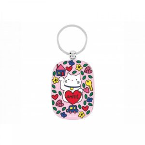 Porte-clé OPAT Chat bonheur rose