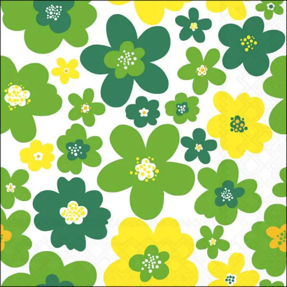 20 SERVIETTES 33X33 - FLEURS VERTES
