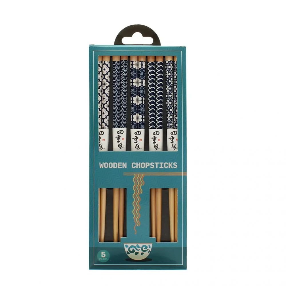 5 PAIRES Baguettes en bois Motifs Wagara