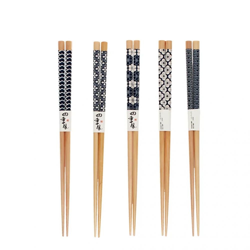 5 PAIRES Baguettes en bois Motifs Wagara – Image 2