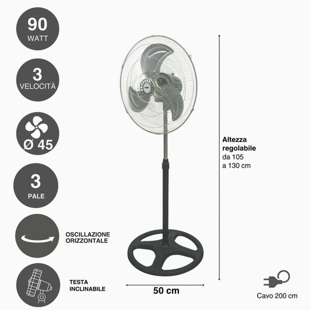 VENTILATEUR SUR PIED 3 PALES 90W – Image 2