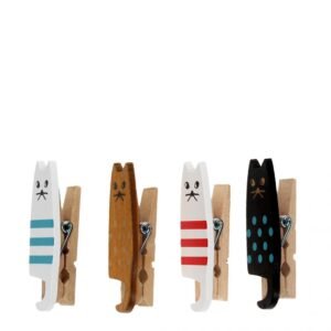 Mini pinces à linge en bois (lot de 4) - Chats